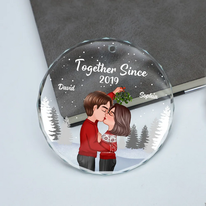 Couple Kissing Under Mistletoe Christmas Night Personalized Acrylic Ornament