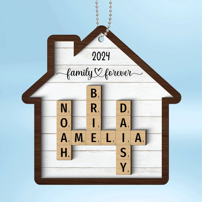 Family Crossword Puzzle Art Personalized House Shaped Ornament