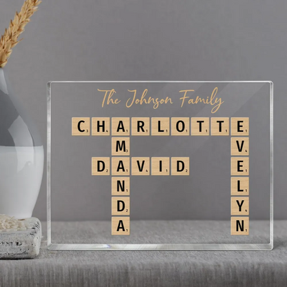 Family Crossword Art Created In A Moment Treasured Forever Personalized Horizontal Acrylic Block Plaque