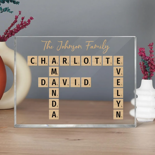 Family Crossword Art Created In A Moment Treasured Forever Personalized Horizontal Acrylic Block Plaque