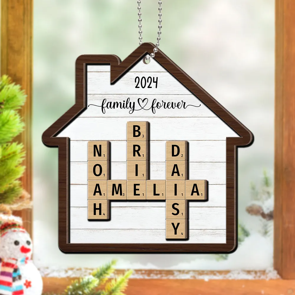 Family Crossword Puzzle Art Personalized House Shaped Ornament