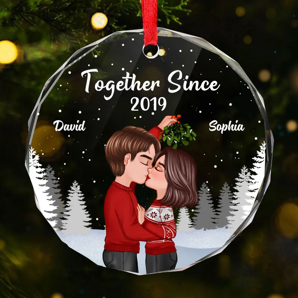 Couple Kissing Under Mistletoe Christmas Night Personalized Acrylic Ornament