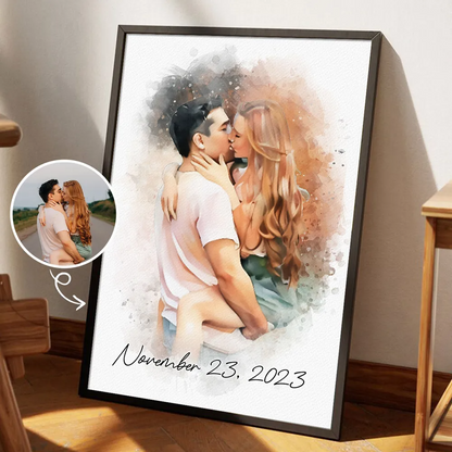 Watercolor Couple Portrait from Photo, Custom Wedding Anniversary Christmas Gift for Wife Husband Parents, Engagement Gift for Friend, Unique Wall Art