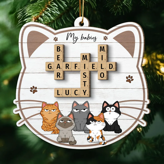 My Babies Cats Crossword Puzzle Art Personalized Wooden Ornament