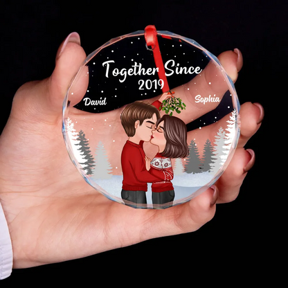 Couple Kissing Under Mistletoe Christmas Night Personalized Acrylic Ornament