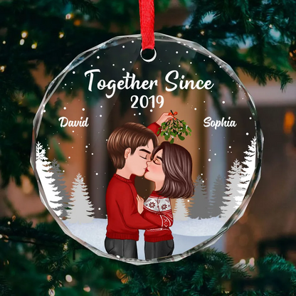 Couple Kissing Under Mistletoe Christmas Night Personalized Acrylic Ornament