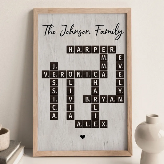 Family Crossword Puzzle Art Dark Tiles Treasure Forever Personalized Poster