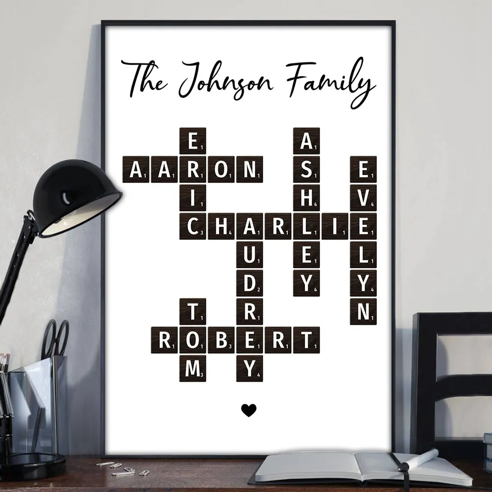 Family Crossword Puzzle Art Dark Tiles Treasure Forever Personalized Poster