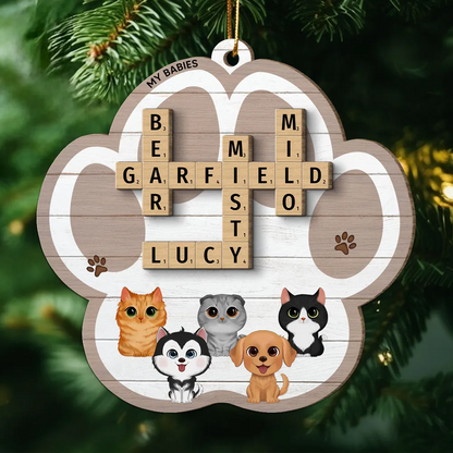 My Babies Dog Cat Crossword Puzzle Art Personalized Paw Shaped Wooden Ornament