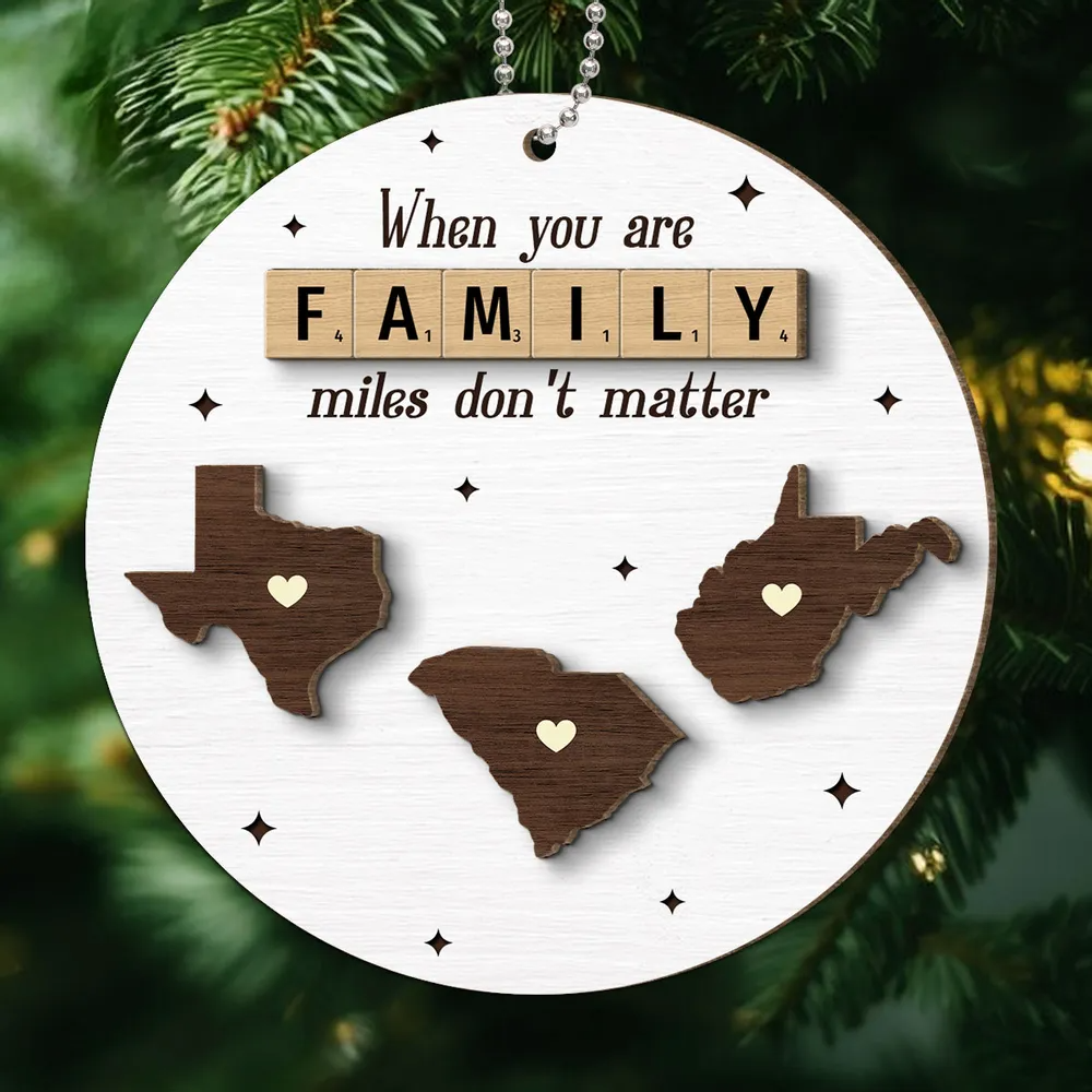 Long Distance Relationship Family Couple Siblings Besties State Map Personalized Wooden Ornament