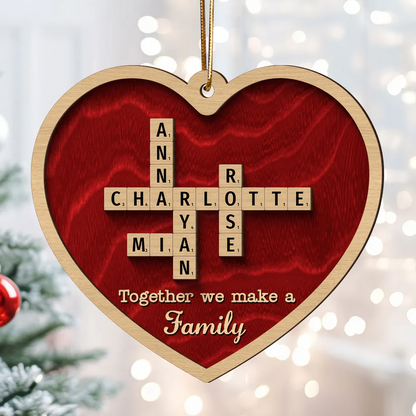 Together We Make A Family Crossword Puzzle Art Personalized Wooden Ornament, Christmas Gift For Husband Daughter Son