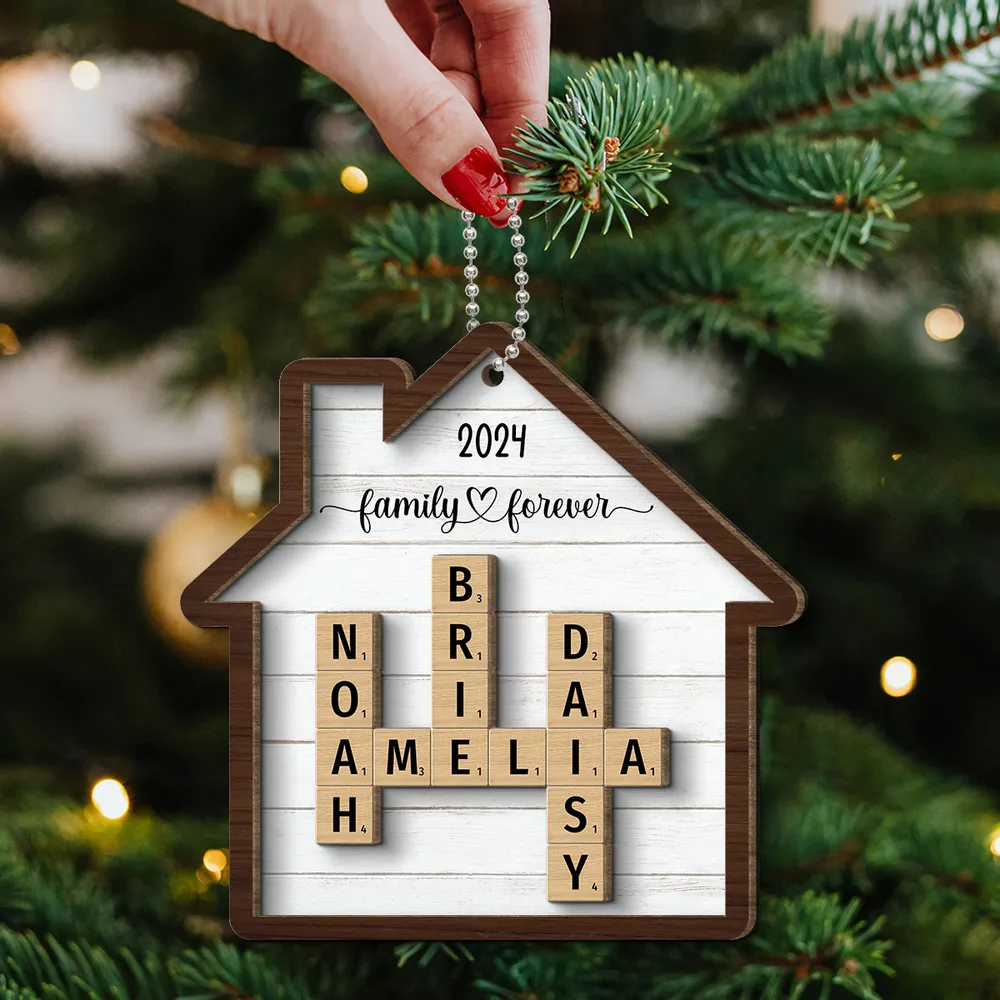 Family Crossword Puzzle Art Personalized House Shaped Ornament