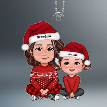 Cute Grandma Granddaughter Grandson Crossed Leg Personalized Acrylic Ornament, Christmas Gift