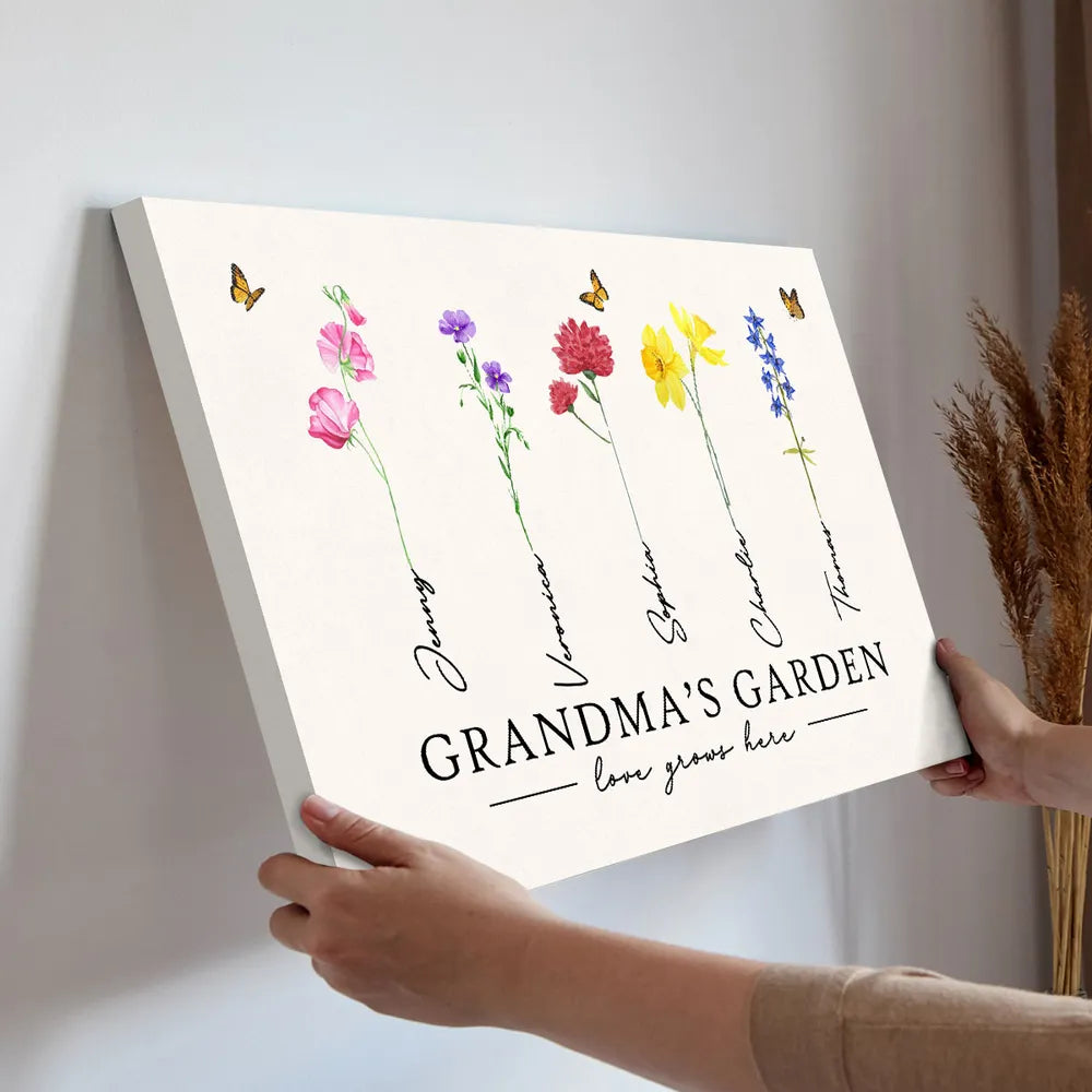 Grandma‘s Garden Love Grows Here Watercolor Birth Month Flower Gift For Grandma Mom Personalized Poster