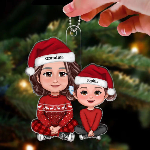 Cute Grandma Granddaughter Grandson Crossed Leg Personalized Acrylic Ornament, Christmas Gift