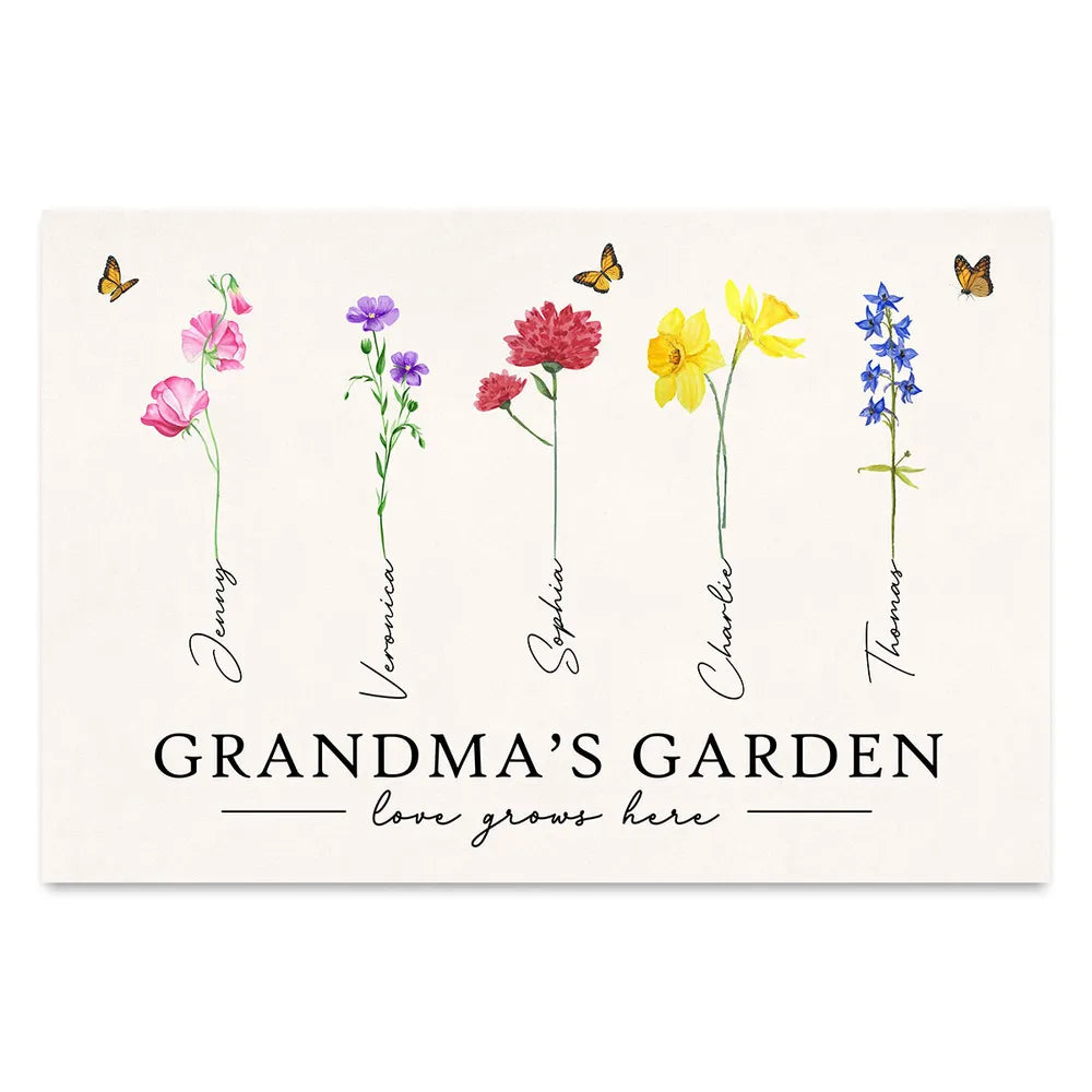 Grandma‘s Garden Love Grows Here Watercolor Birth Month Flower Gift For Grandma Mom Personalized Poster