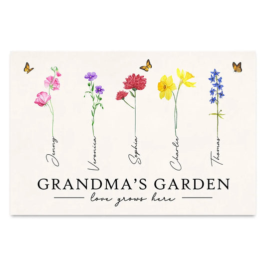 Grandma‘s Garden Love Grows Here Watercolor Birth Month Flower Gift For Grandma Mom Personalized Canvas Print