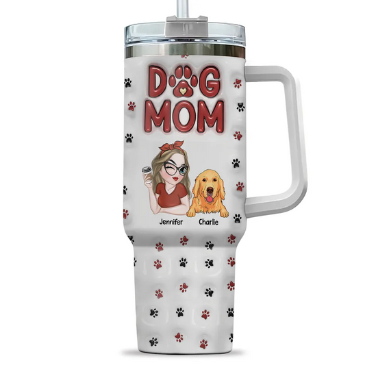 Lovely Dog Mom Ver 2 - Personalized Custom 3D Inflated Effect Tumbler