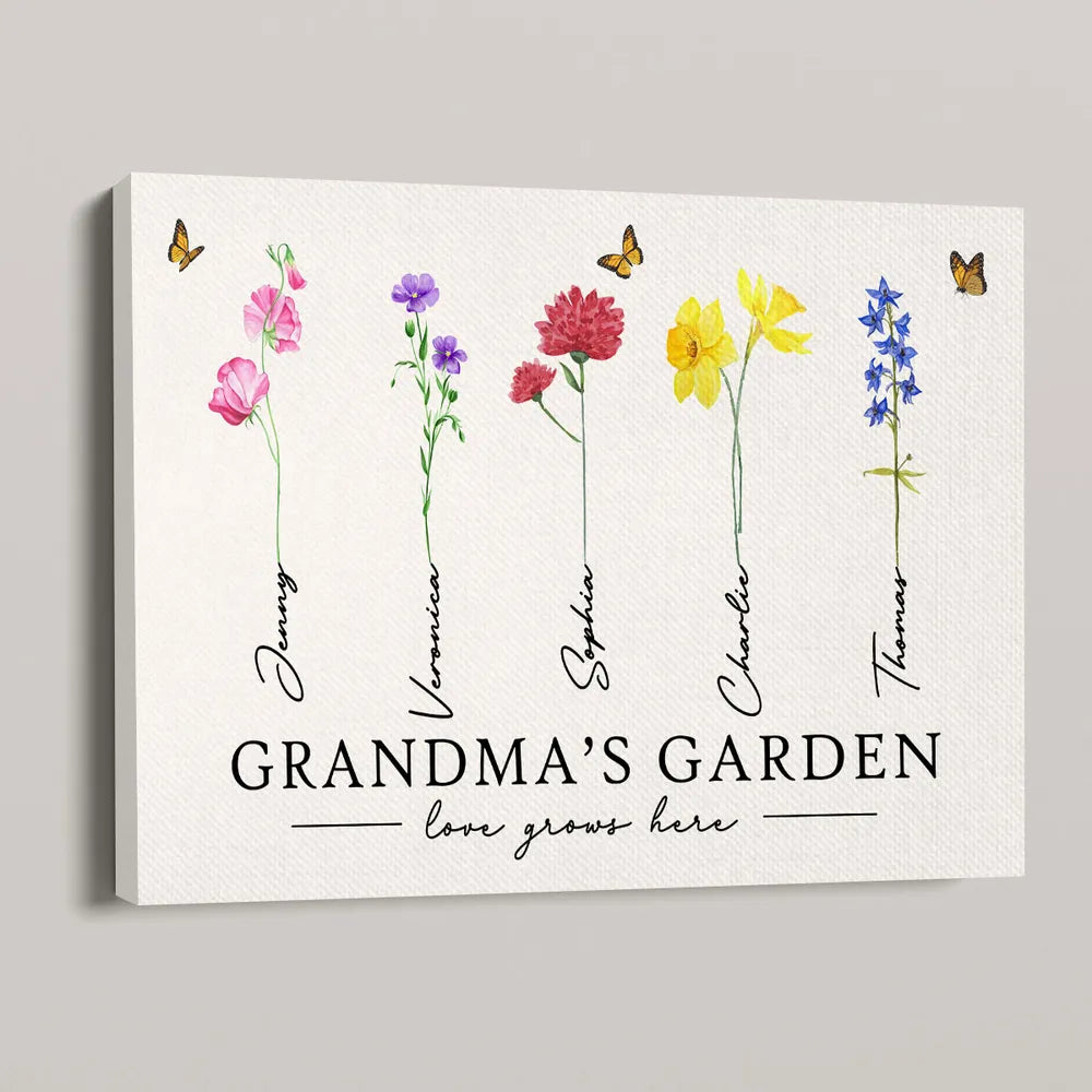 Grandma‘s Garden Love Grows Here Watercolor Birth Month Flower Gift For Grandma Mom Personalized Poster