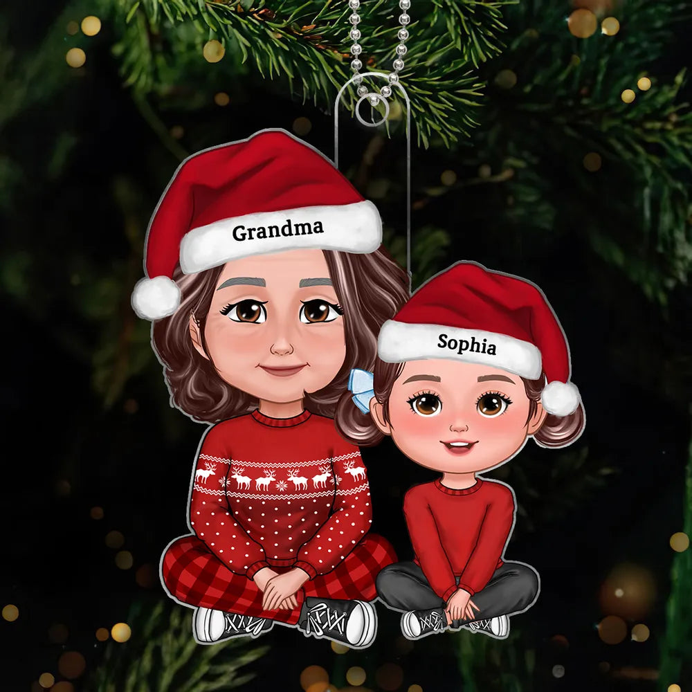 Cute Grandma Granddaughter Grandson Crossed Leg Personalized Acrylic Ornament, Christmas Gift