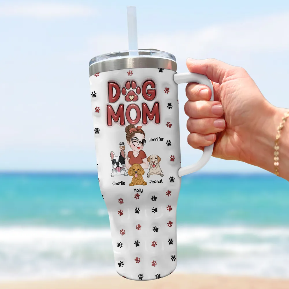 Lovely Dog Mom Ver 2 - Personalized Custom 3D Inflated Effect Tumbler