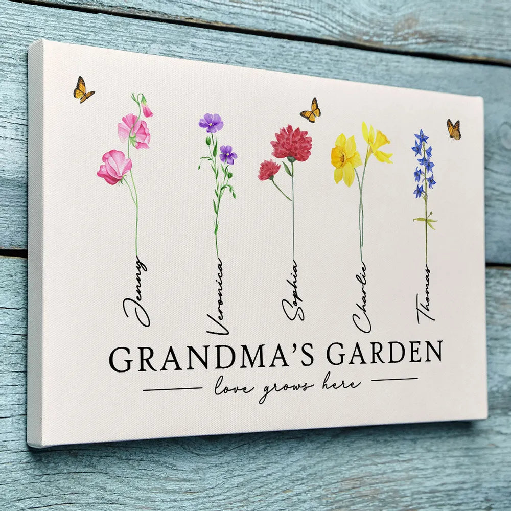 Grandma‘s Garden Love Grows Here Watercolor Birth Month Flower Gift For Grandma Mom Personalized Poster