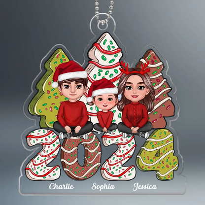 Family Crossed Legs Sitting Christmas Tree Cake Patterned Personalized Acrylic Ornament