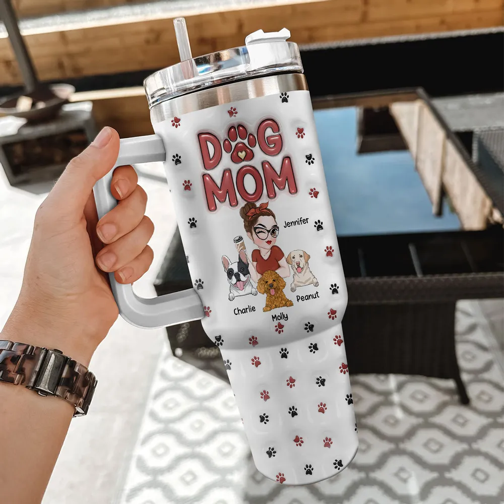 Lovely Dog Mom Ver 2 - Personalized Custom 3D Inflated Effect Tumbler