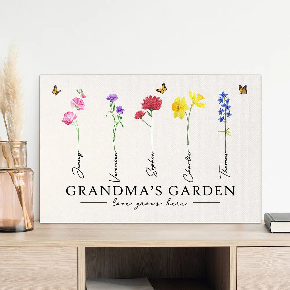 Grandma‘s Garden Love Grows Here Watercolor Birth Month Flower Gift For Grandma Mom Personalized Poster