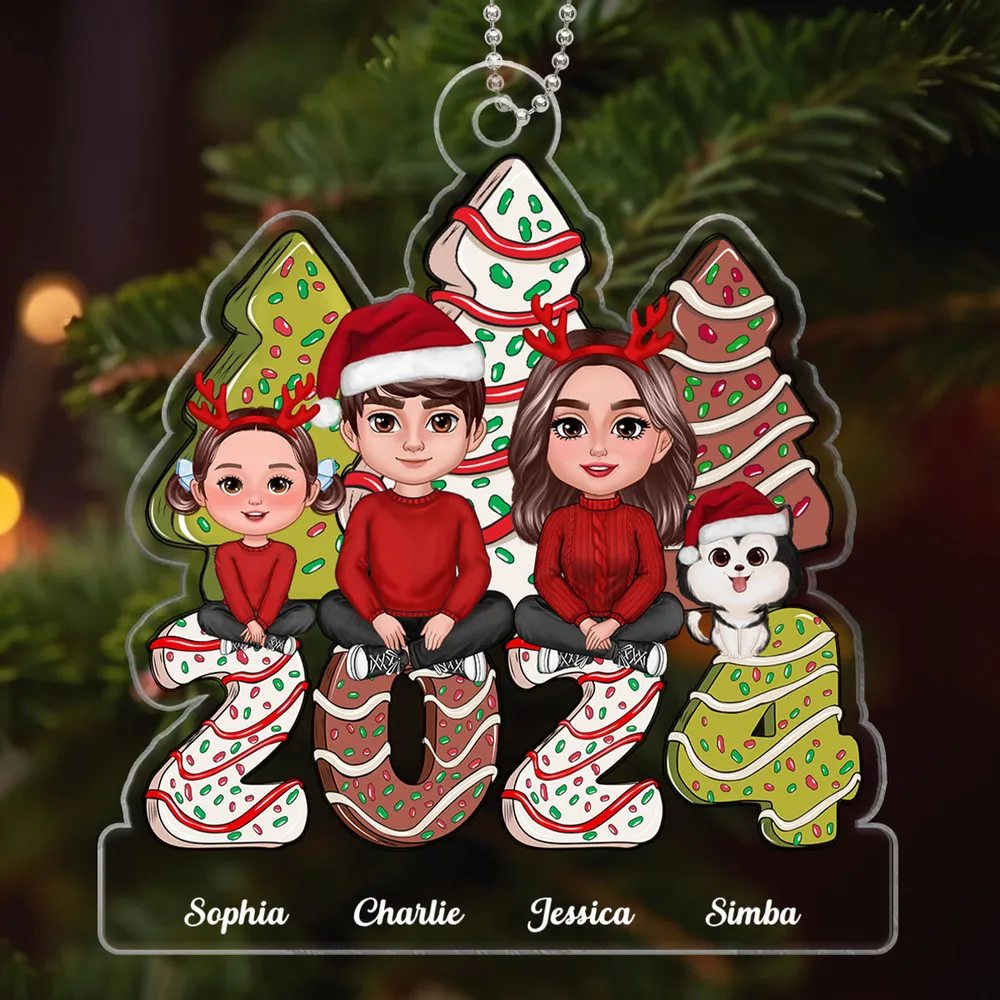 Family Crossed Legs Sitting Christmas Tree Cake Patterned Personalized Acrylic Ornament