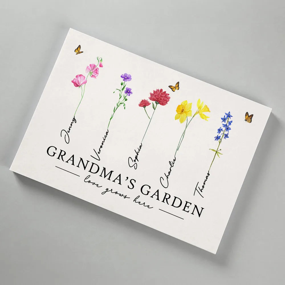 Grandma‘s Garden Love Grows Here Watercolor Birth Month Flower Gift For Grandma Mom Personalized Poster