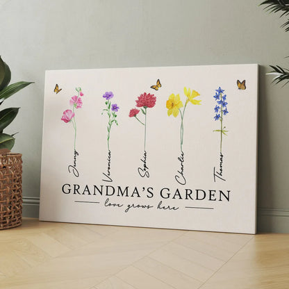 Grandma‘s Garden Love Grows Here Watercolor Birth Month Flower Gift For Grandma Mom Personalized Poster