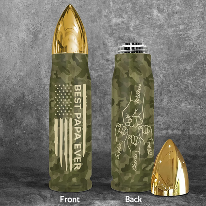 Best Dad Papa Grandpa Ever Fist Bump Outline Nation Flag Camouflage Pattern Gift For Husband Father Figures Personalized Bullet Tumbler