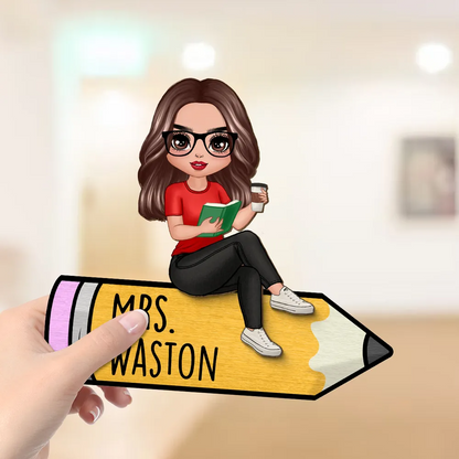 Doll Teacher Reading Books Personalized 2-Layer Wooden Plaque, Back To School Gift For Teacher, Teacher Appreciation Gift