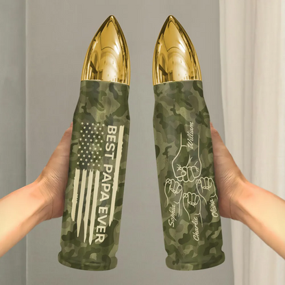 Best Dad Papa Grandpa Ever Fist Bump Outline Nation Flag Camouflage Pattern Gift For Husband Father Figures Personalized Bullet Tumbler