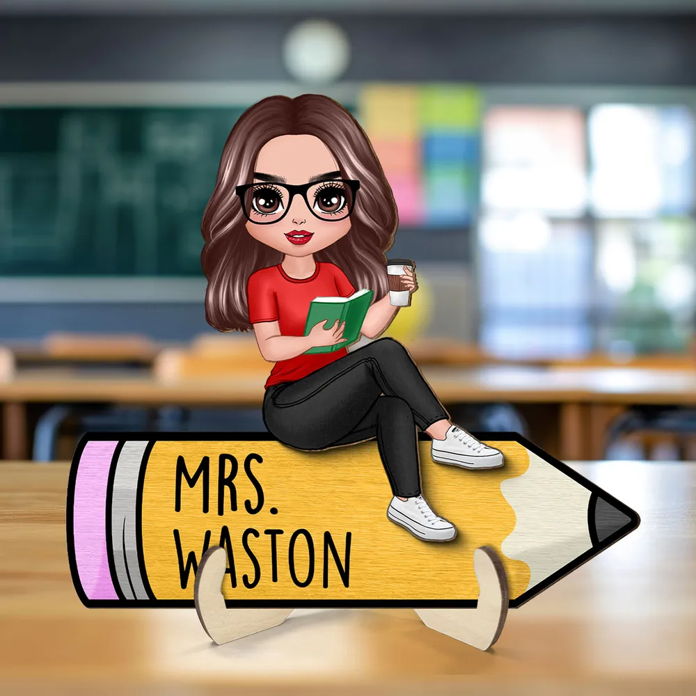 Doll Teacher Reading Books Personalized 2-Layer Wooden Plaque, Back To School Gift For Teacher, Teacher Appreciation Gift