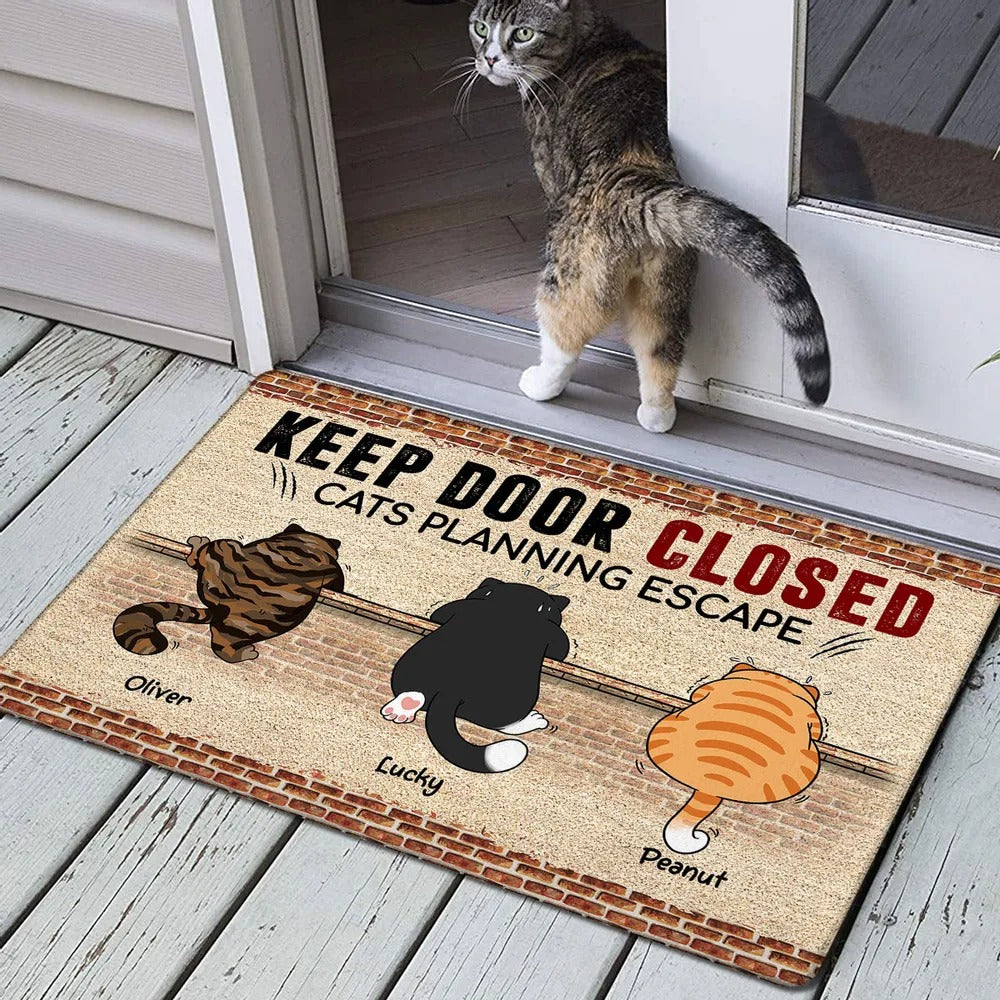 Cats Planning Escape Naughty Cat Brick Personalized Doormat