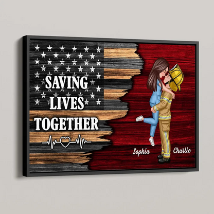 Hero Couple Nation Flag Gift by Occupation For Her, For Him Personalized Poster, Anniversary Gift for Couple