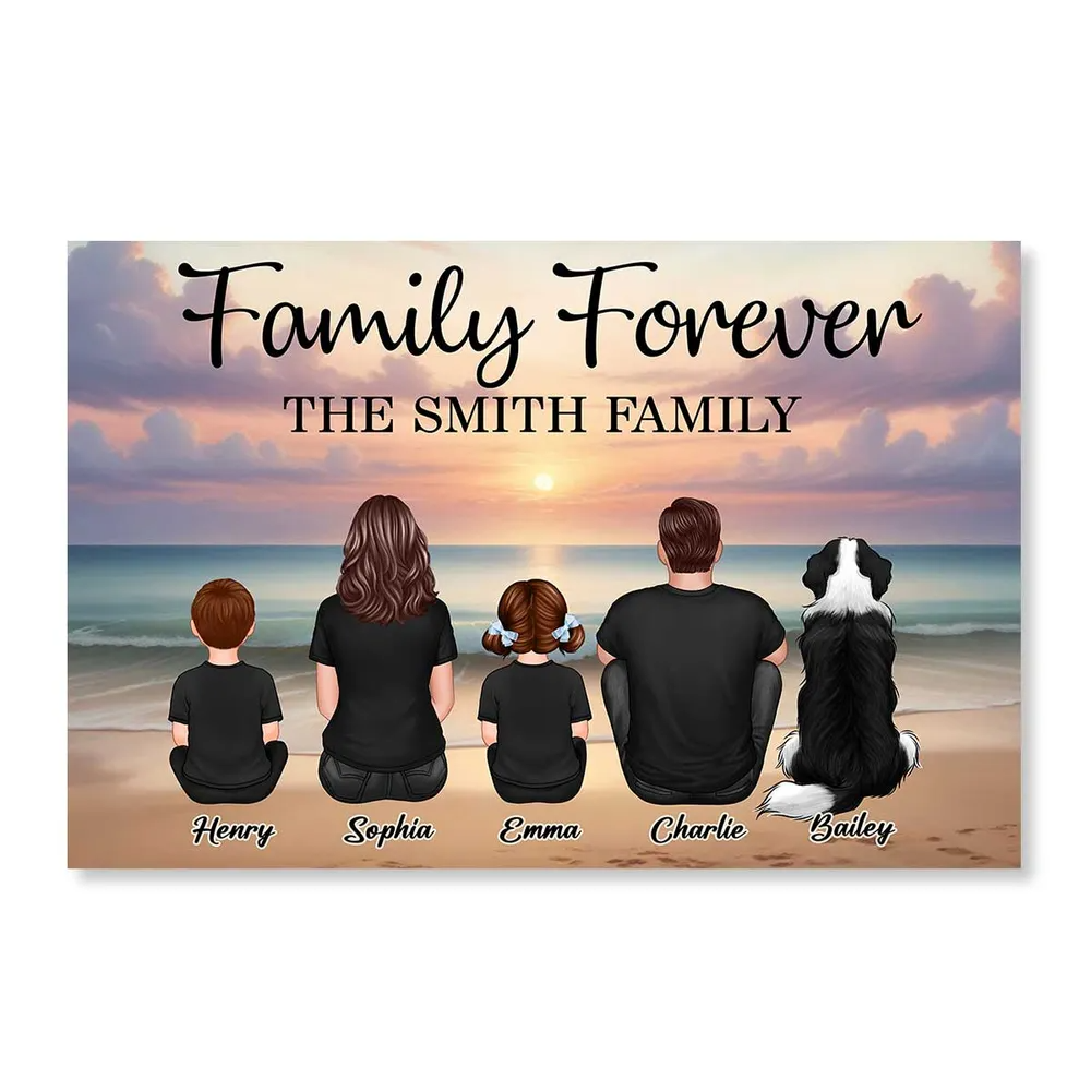 Family Realistic Beach Landscape – Treasured Forever, Personalized Poster