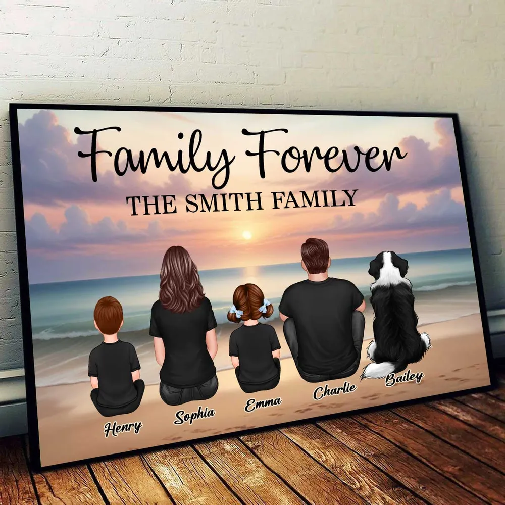 Family Realistic Beach Landscape – Treasured Forever, Personalized Poster