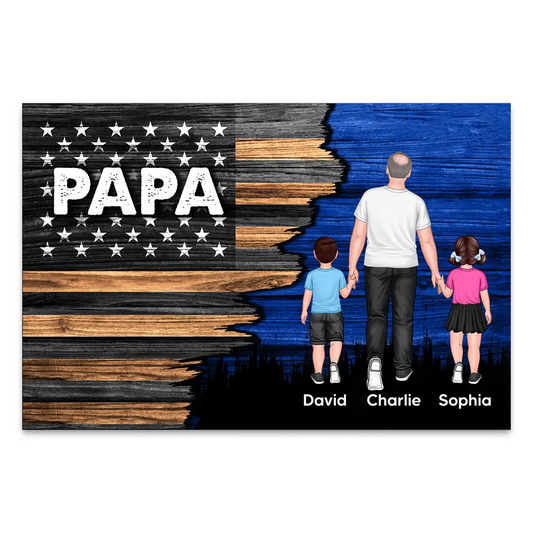 Dad Grandpa Papa Walking With Kids Half Nation Flag Personalized Horizontal Poster, Father‘s Day Gift For Dad, For Grandpa, For Husband