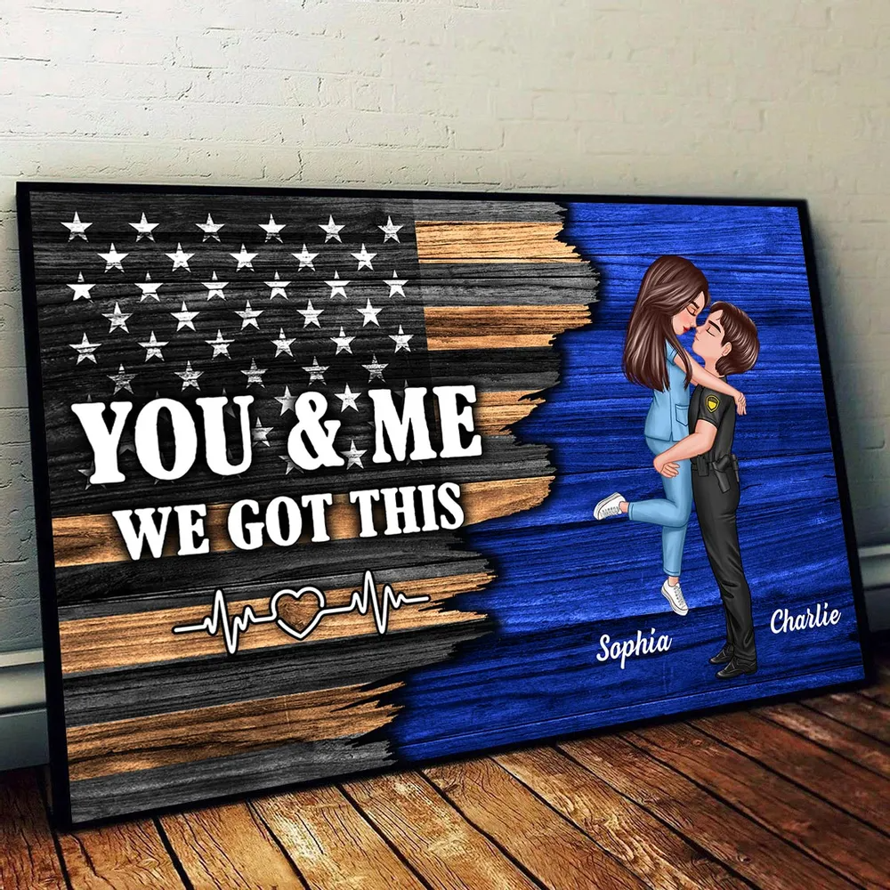 Hero Couple Nation Flag Gift by Occupation For Her, For Him Personalized Poster, Anniversary Gift for Couple