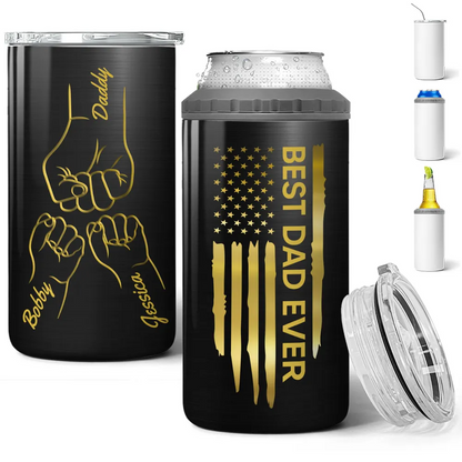 Best Dad Papa Grandpa Ever Fist Bump Outline Nation Flag Gift For Husband Father Figures Personalized 4 In 1 Can Cooler