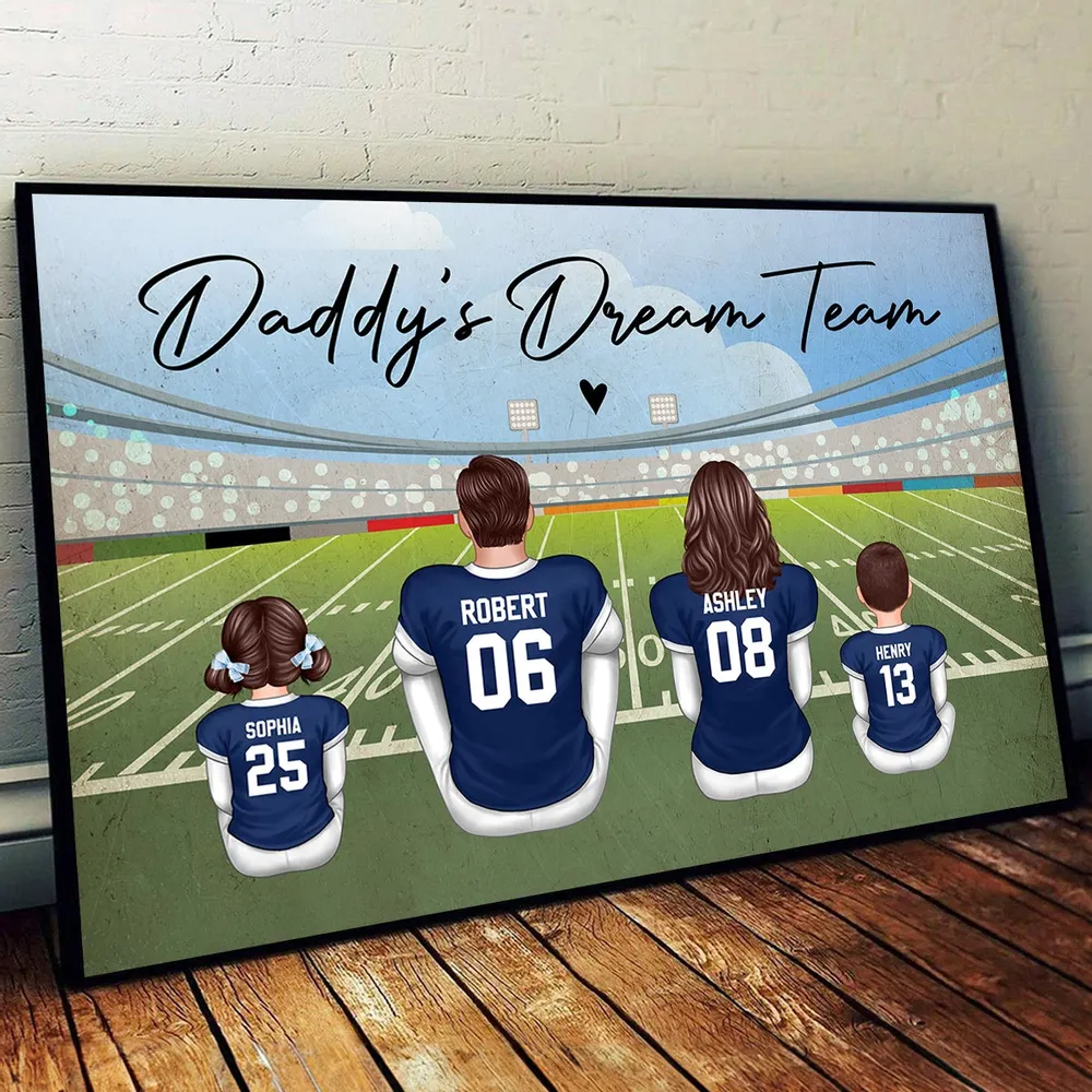American Football DAD GRANDPA Dream Team Personalized Poster, Coolest Gift For Dad, For Grandpa, For Husband