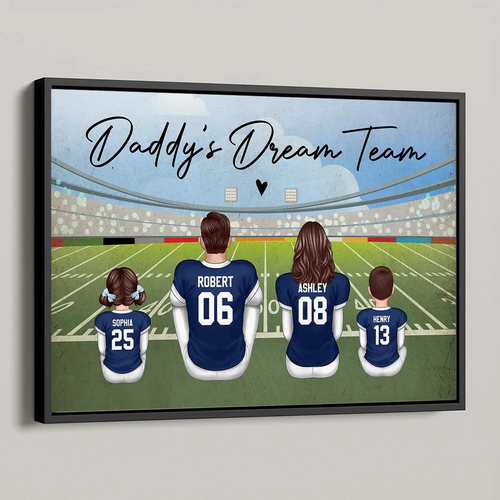American Football DAD GRANDPA Dream Team Personalized Poster, Coolest Gift For Dad, For Grandpa, For Husband