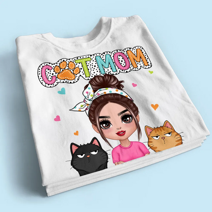 Cat Mom Summer Vibe Dots Sassy Woman & Cute Cats Personalized Shirt