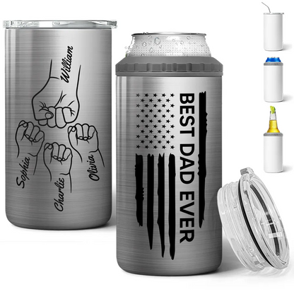 Best Dad Papa Grandpa Ever Fist Bump Outline Nation Flag Gift For Husband Father Figures Personalized 4 In 1 Can Cooler