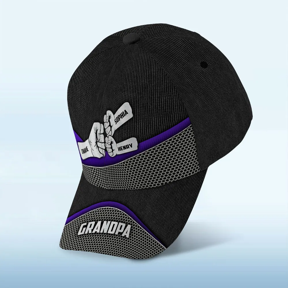 Grandpa Fist Bump Metal Printed Personalized Classic Cap, Father's Day Gift For Grandpa, Gift For Dad