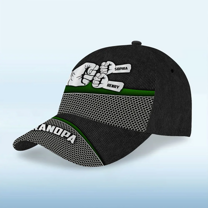 Grandpa Fist Bump Metal Printed Personalized Classic Cap, Father's Day Gift For Grandpa, Gift For Dad