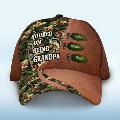 Hooked On Being Fishing Grandpa Papa Personalized Classic Cap, Father's Day Gift For Grandpa, Dad, Husband